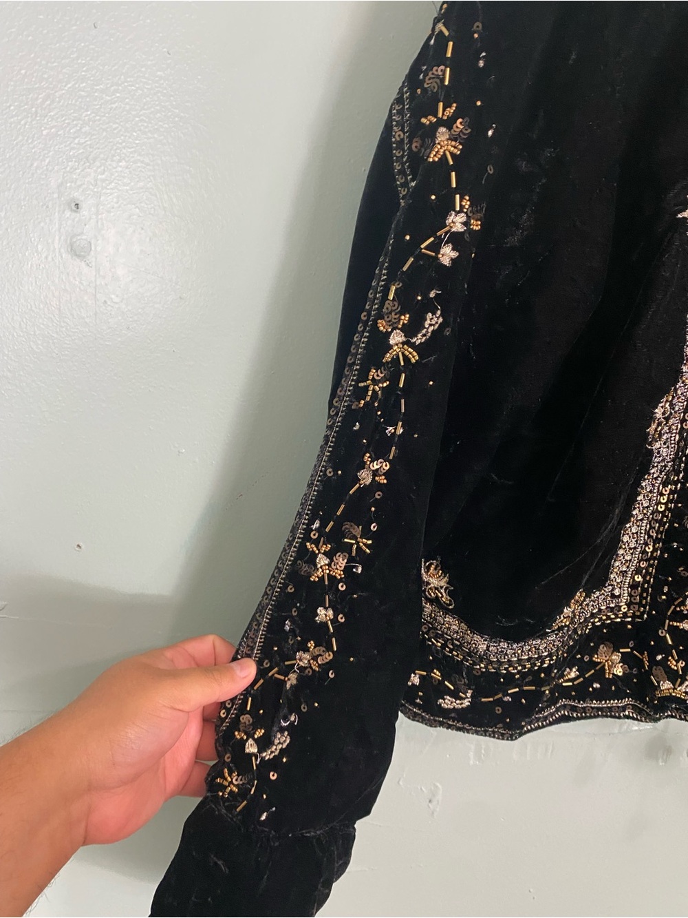Free People Maxxie Embellished Velvet Jacket Black Small Beaded - Picture 4 of 10